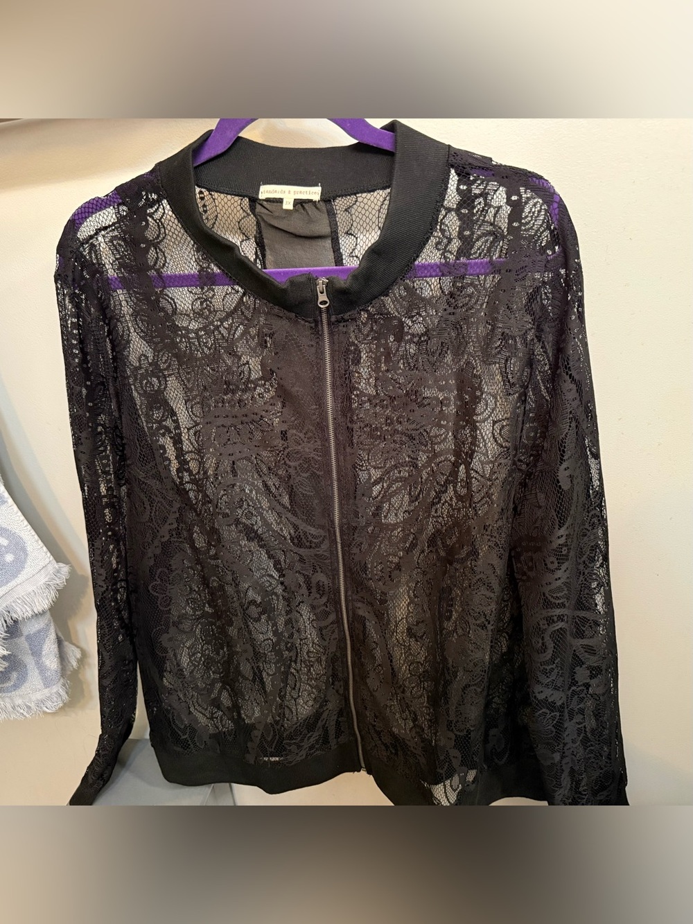 Standards & Practices Sheer Black Lace Zip Bomber Jacket Size 3X - Picture 2 of 3